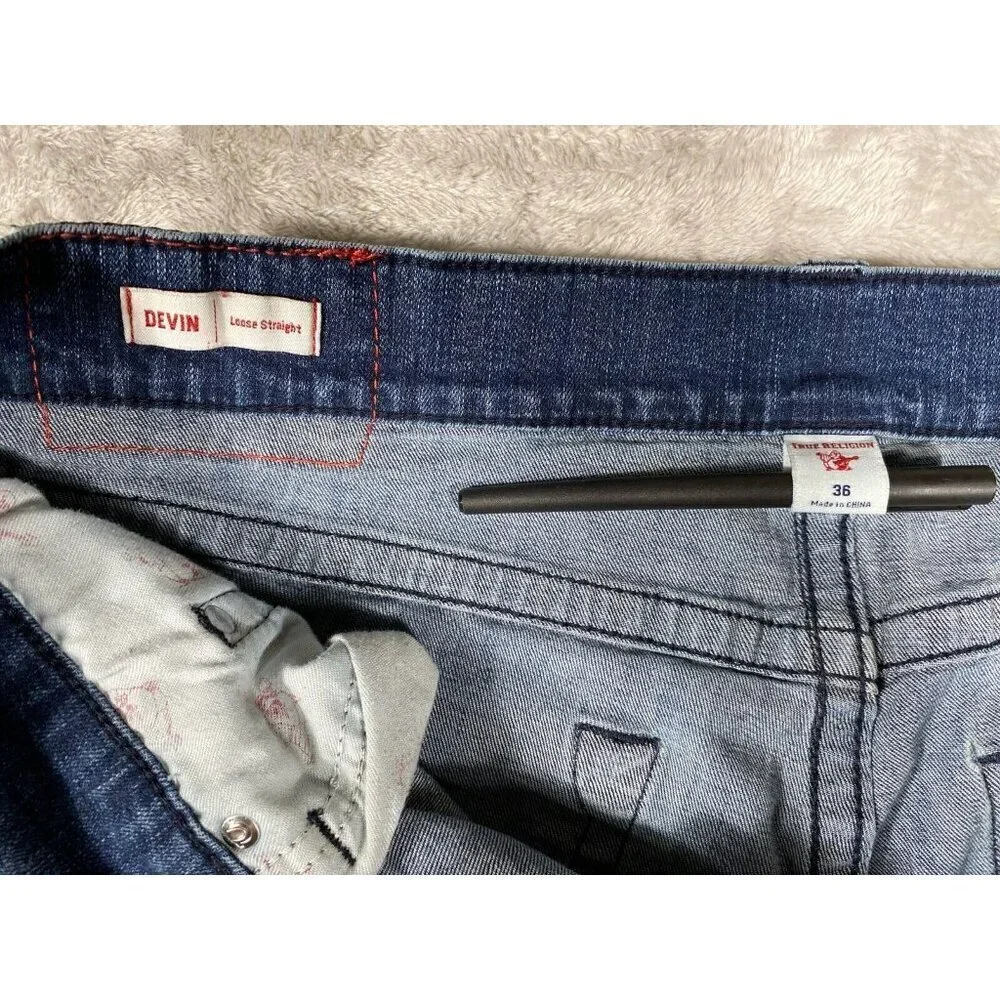 True Religion Devin Loose Straight Jeans Men’s Size 36X26 Medium Wash
